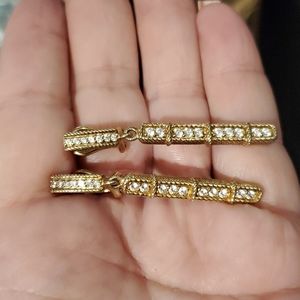 RARE Judith Ripka 925 Sterling Silver 14K Clad Bar Earrings RETIRED clasp back